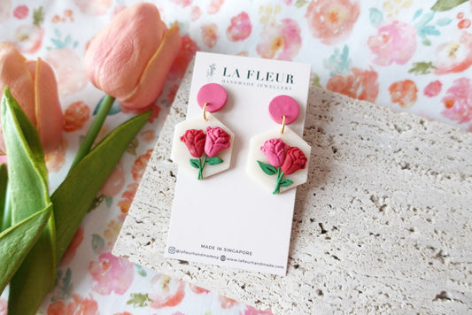 Mother’s Day Rose Polymer Clay Earrings 2