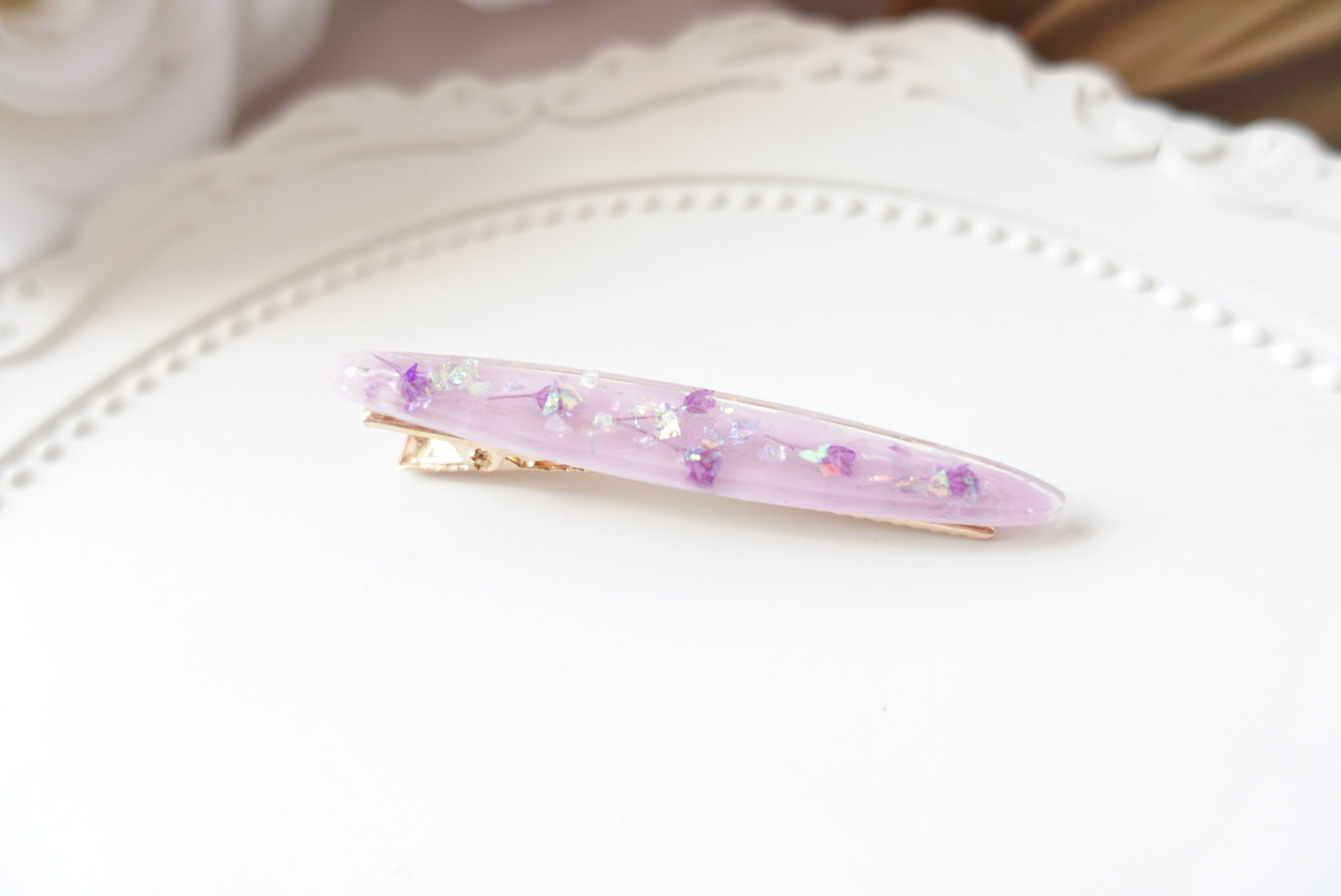 Purple Dried Flower Hair Clip