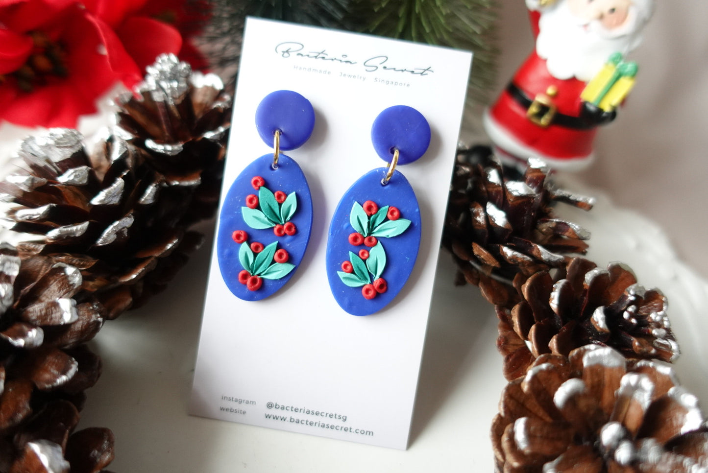 Blue Christmas Clay Earrings 3