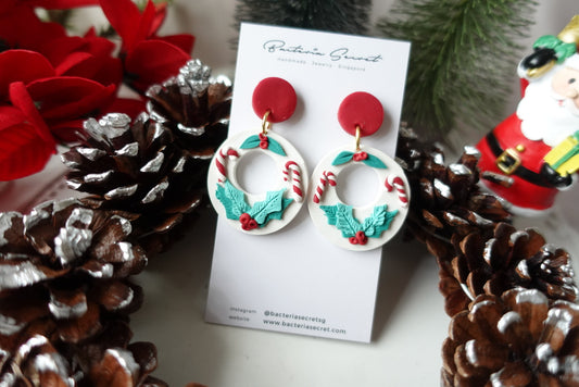 Christmas Wreath Polymer Clay Earrings 2