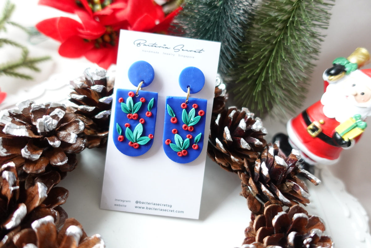 Blue Christmas Clay Earrings 2